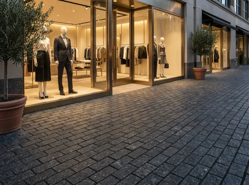 Commercial building with black granite landscaping