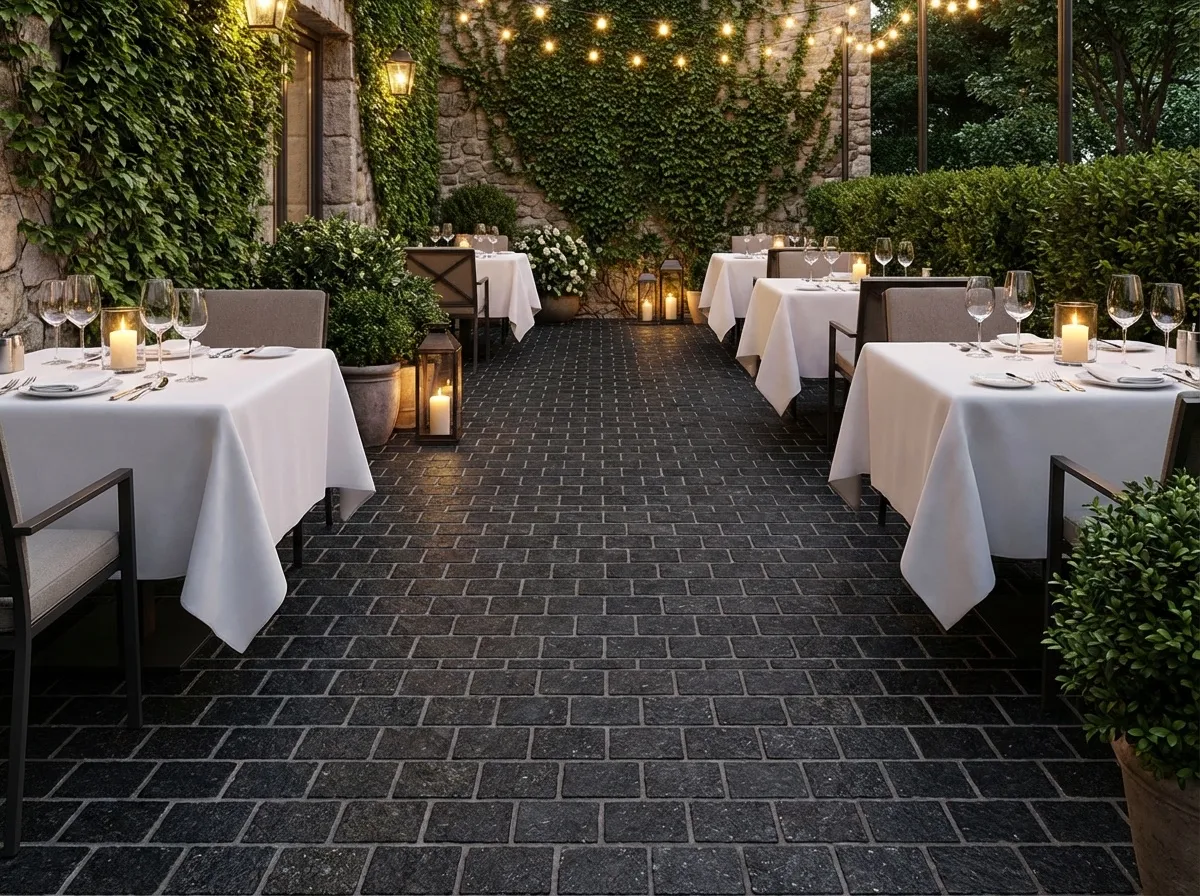 Restaurant outdoor patio with granite pavers