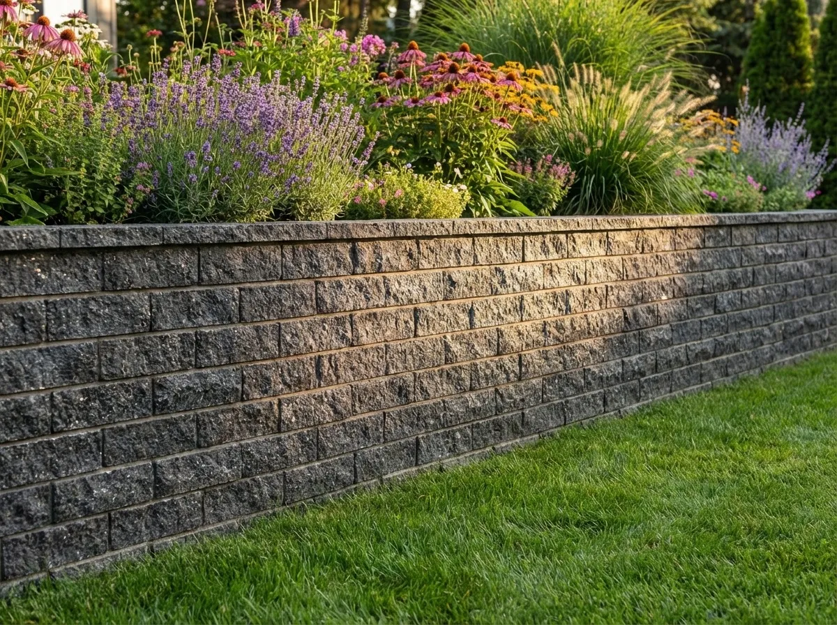 Retaining wall with black Labradorite stone